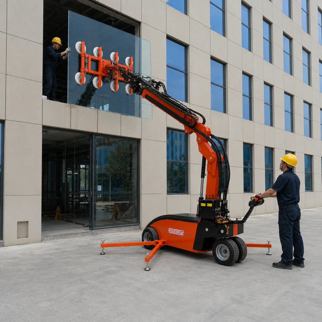 Walk Behind Vacuum Glass Lifter Self-Propelled Glazing Robot 8 Suction Cups for Curtain Wall & Window Fitting