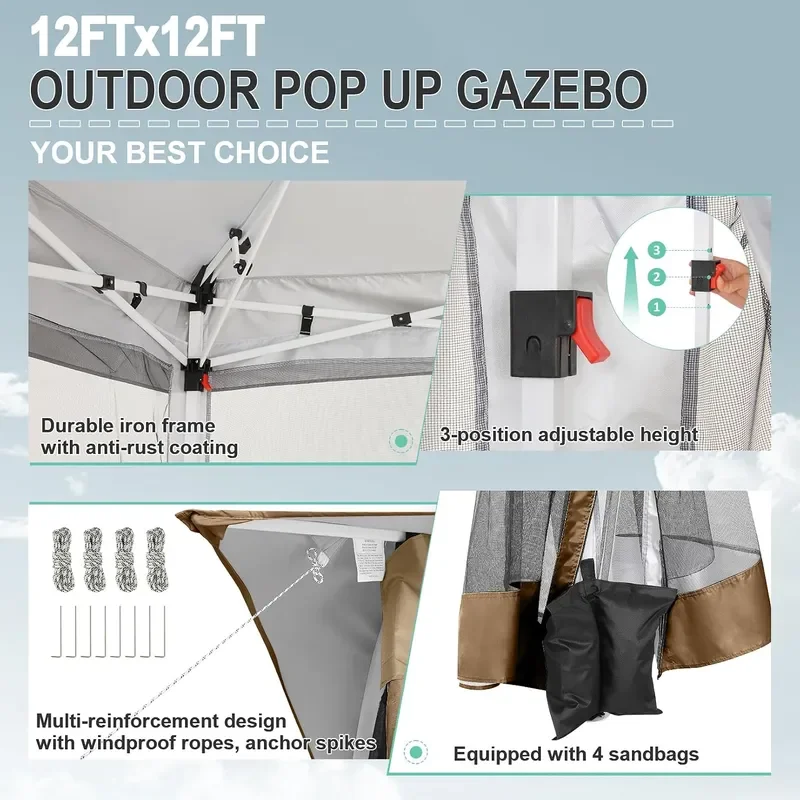 12x12 FT Pop up Gazebo on Clearance Canopy Tent Carpas para Patio Easy up Outdoor Canopy Tents with Portable Storage Bag for