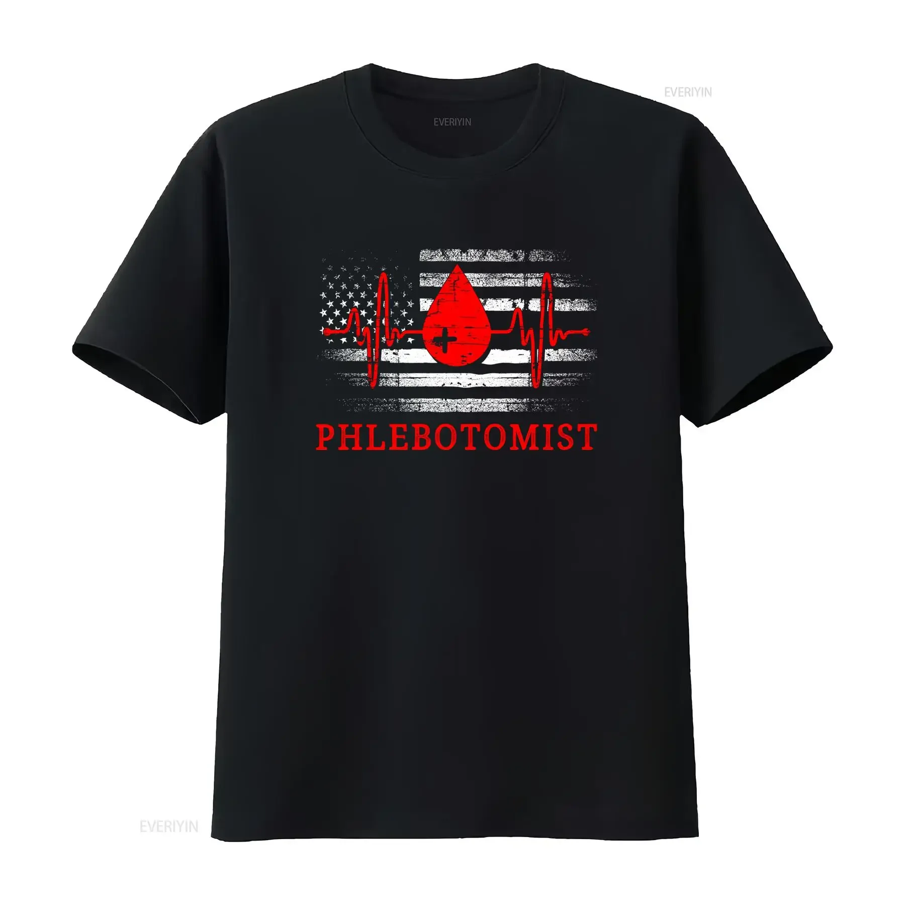 Vintage Patriotic Phlebotomist Distressed American Flag EKG Blood Drop Print Casual T Shirt vintage Washed Stylish