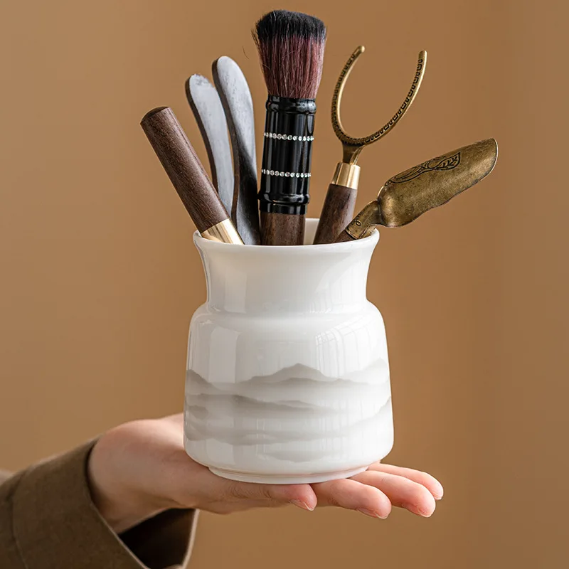 Mutton Fat Jade White Porcelain Six Gentlemen Set Tea Tongs Scoop Brush Kung Fu Tea Accessory Home Decor Gifting Ceremony Sets