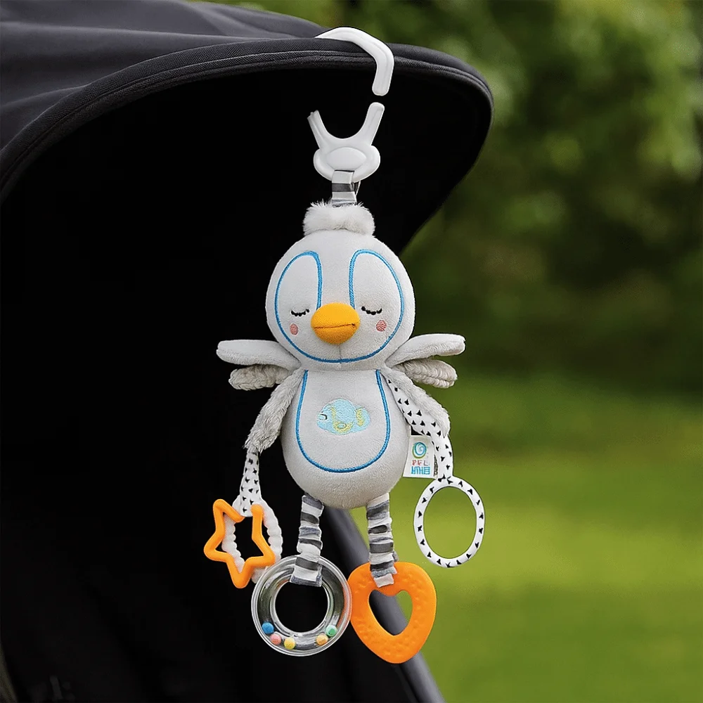 Hochet en coton PP, animal de dessin animé, éducation précoce, Montessori, hochet sensoriel pour nouveau-nés, lapin, pingouin, hochet, anneau de dentition, 0-12 mois