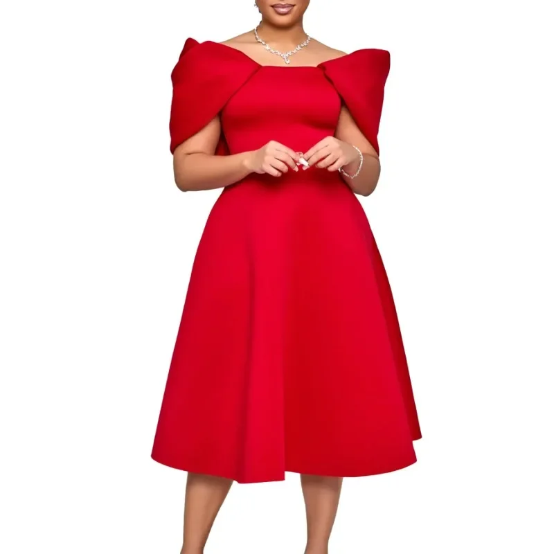 

African Clothes African Dresses for Women Elegant Polyester Fashion Short Sleeve Red White Pink Black Party Evening Midi Dress