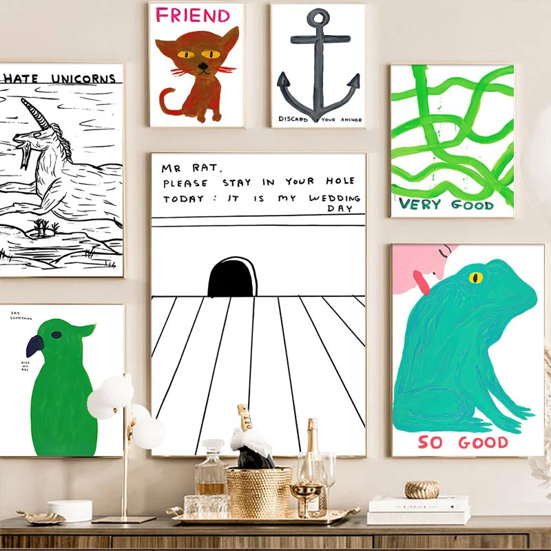Colorful Abstract Wall Art David Pope Poster Humorous Canvas Print Painting Home Decor for Bedroom Dorm Living Room Hallway