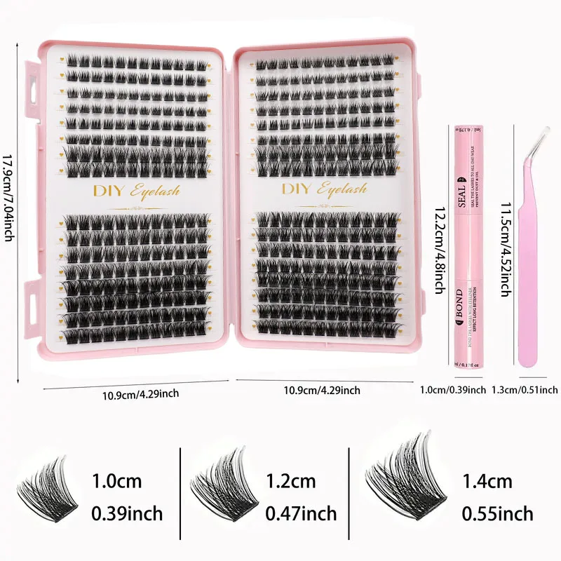 With Adhesive and Sealing, DIY Eyelash Extension Kit - 384 Clusters of D-Curled Eyelashes, as Well as a Special Clip for False E