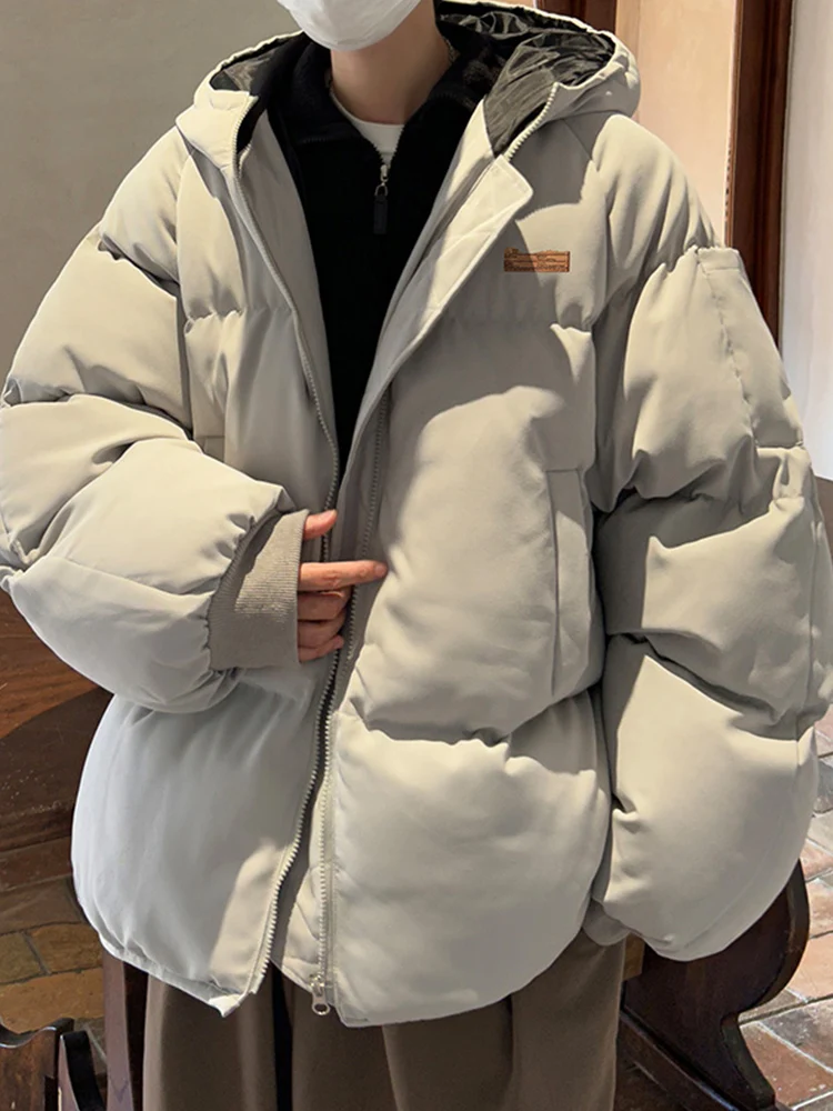 

Men's Winter Thiened Warm Loose Large Size down Cotton Jaet Hooded Casual Bread Sle Faionable Urban Youth Coat