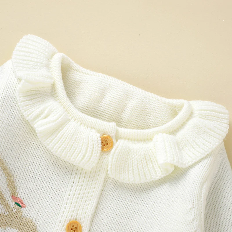 Baby Sweater Fashion Embroidery Newborn Girl Cardigan Knitted Ruffle Infant Children Clothin Long Sleeve Autumn Tops Cute Animal