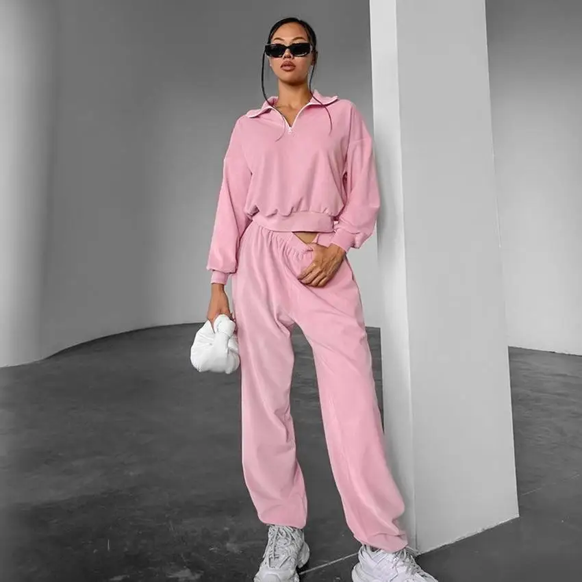 

Pink Sportswear Hoodie Set Women's Long Pants Jacket Two-Piece Suit Autumn Winter Fashion Outfit Female Customers