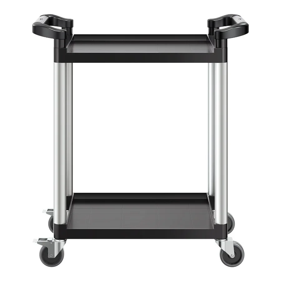 

Utility Cart 300 lbs Load Capacity 2-tier Plastic Food Service Cart with 360 Swivel Wheels 2 with Brakes for Warehouse Office H