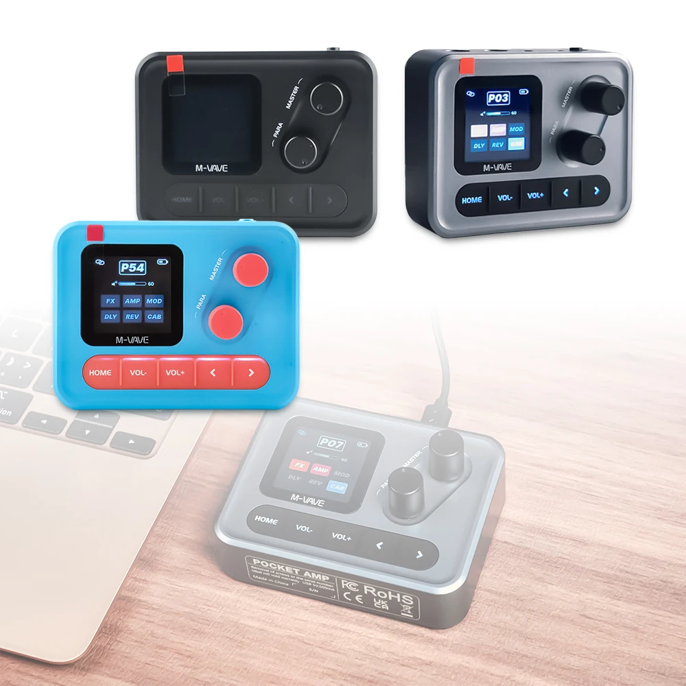 Мультиэффект Гитара M-VAVE Pocket AMP 20 Имитаций Усилителя 6 Модулей Эффектов 80 Пресетов Батарея 7Ч Перезарядка USB-C Мини Педаль