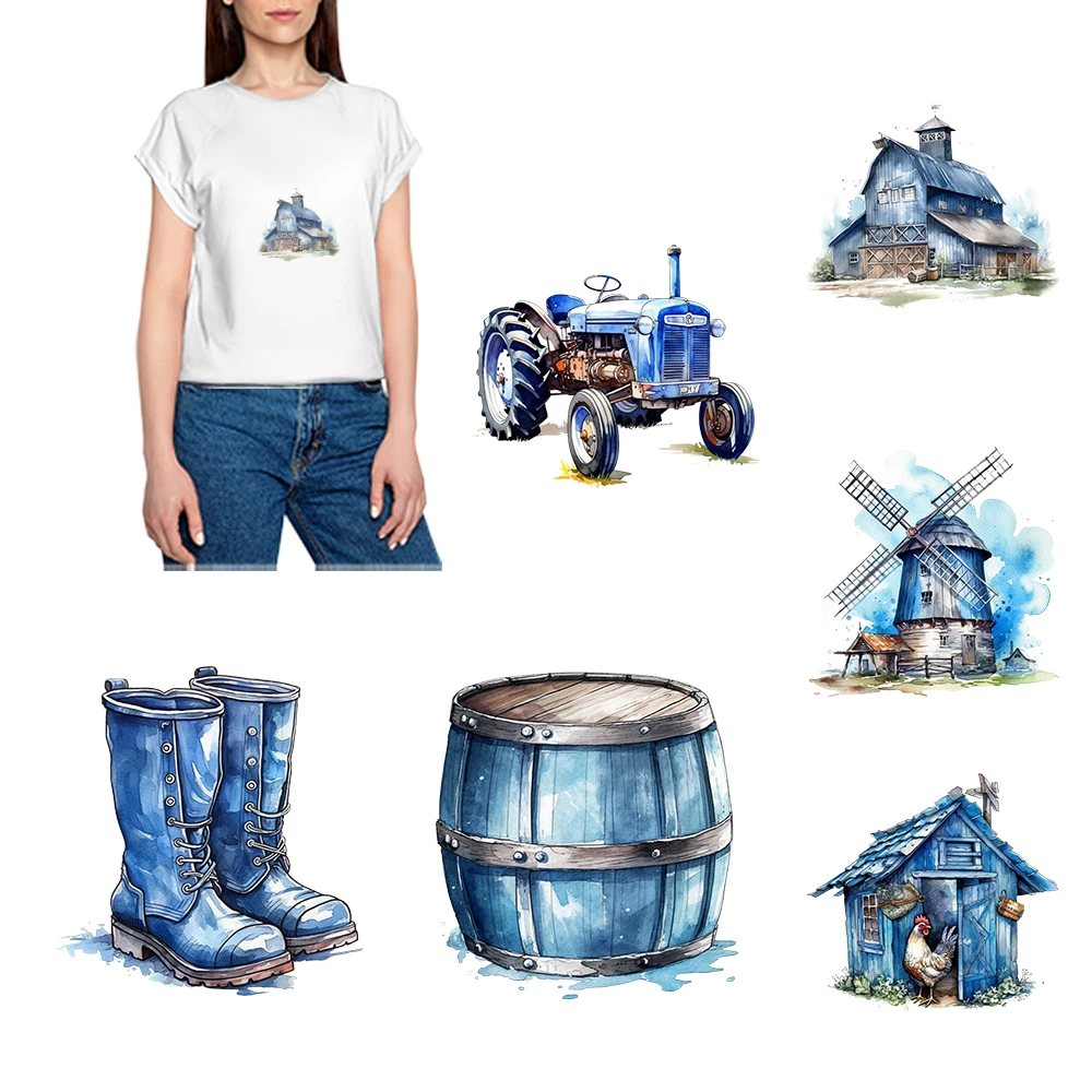 Farm Boots Bucket Tractor Windmill Iron on Patches for Clothes Dtf Transfers Ready to Press Patch Shirts Transfer DIY Apparel