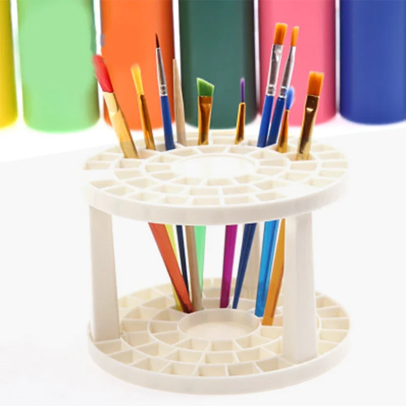 AngelMark Multifunction 49-Hole Round Pen Holder Plastic Storage Boxes for Paint Art Brush Holder Large Capacity Grid Art Tool