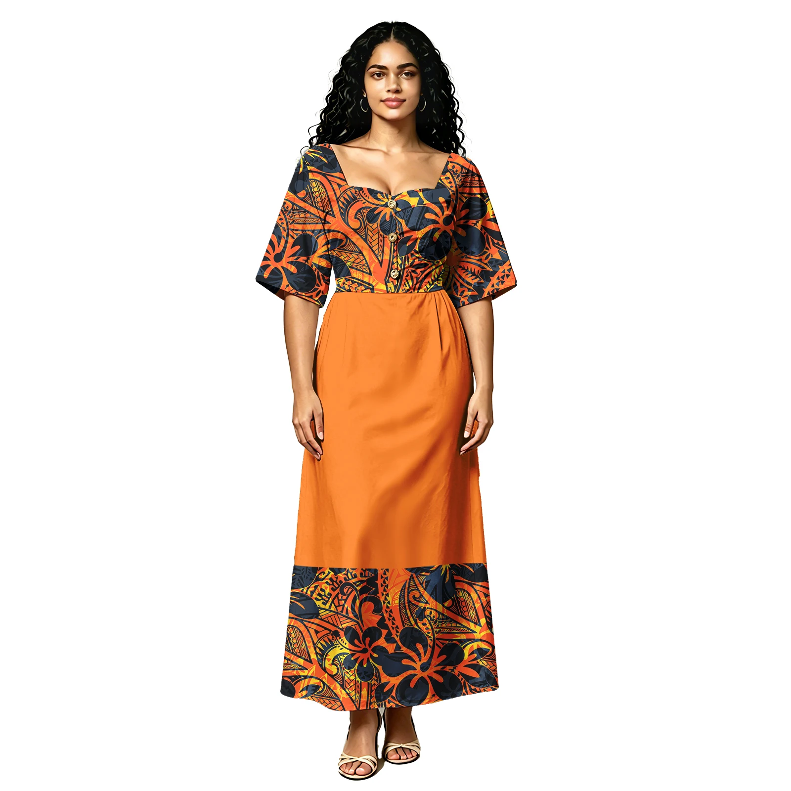 2026 Summer New Samoan Women Clothes Polynesian Coconut Button Elegant Dresses Hawaiian Hibiscus Print Custom Ladies Long Dress