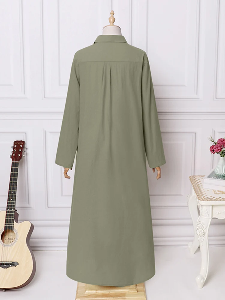 2025 ZANZEA mujeres otoño camisa vestido solapa cuello manga larga Maxi vestido elegante trabajo de oficina sólido Vestidos largos