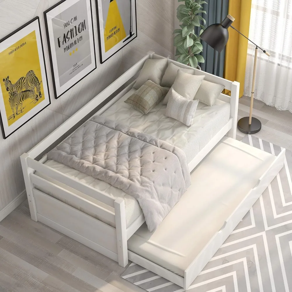 Merax Twin Daybed with Trundle, Solid Wood Captains Bed Twin Size Sofa Bed Frame