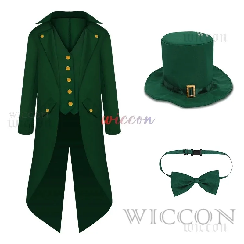 Abrigo Steampunk verde pirata del Día de San Patricio para hombre, abrigo verde, chaqueta renacentista, disfraz de Sombrerero de Halloween