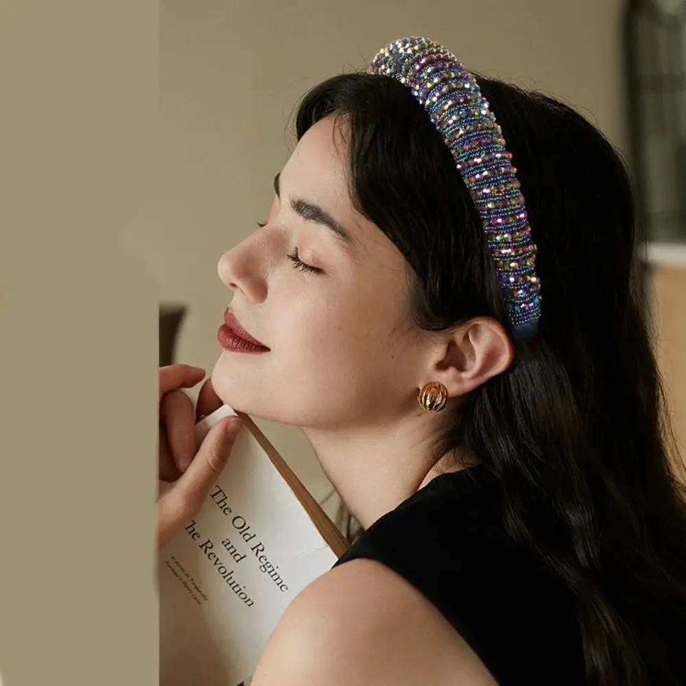 

Luxury Elegant Baroque Crystal Headband Beads Baroque Rhinestone Hair Hoop Headwear Solid Color Vintage Hair Accessories Women