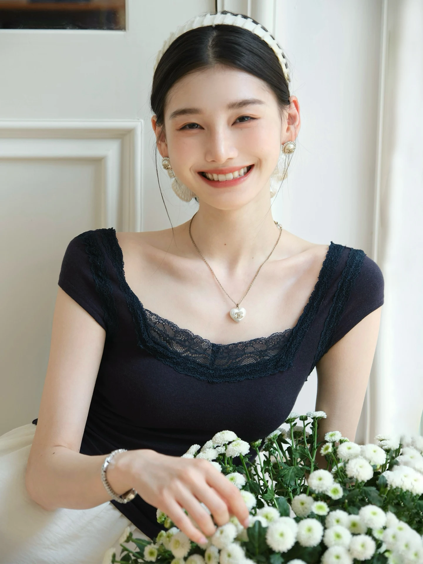 

ChillCozy Mist Island Wool Cotton Blend Lightweight Elastic Lace Splicing Slim ort Sve Top for Women Casual Sle Summer...