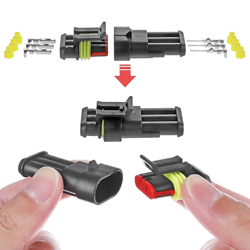 10pcs 3 Pin Waterproof Connector Car Waterproof Electrical Connector Plug 16 AWG Male And Female Way for Car,Boat,Motorcycle