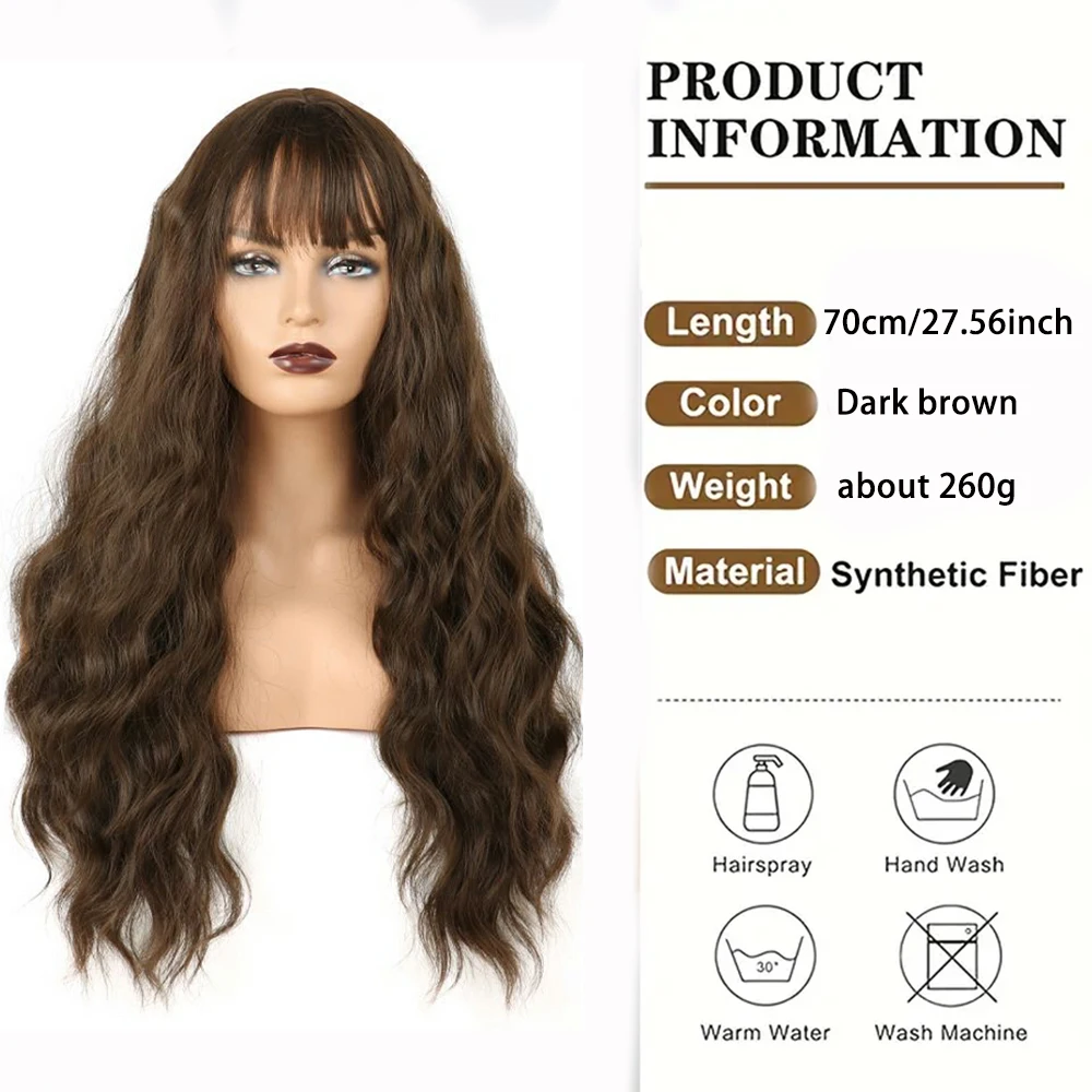 Water ripples wave curly With Bangs Hair Synthetic Closure Wigs 26inch Heat Resistant women cosplay Lolita Glueless hairs wigs