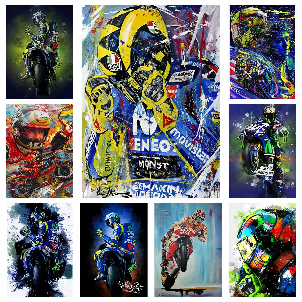 Mosaïque de moto à l'aquarelle, Racer Rossi, peinture diamant 5D DIY, portrait de voiture de sport, art mural, décoration de la maison, cadeau
