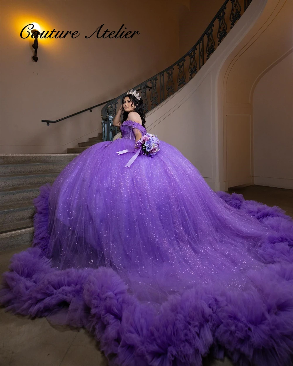 Fantastic Purple Ruched Train 15 Quinceanera Dresses 2025 Beads Applique Tassels Mexican Ball Gown Wedding Dress Customized