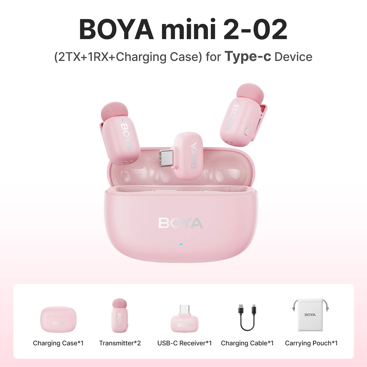 BOYA Mini 2 draadloze lavaliermicrofoon AI ruisonderdrukking mini-microfoon voor iPhone 6-14/15-17 USB-C Android-telefoon video-opname