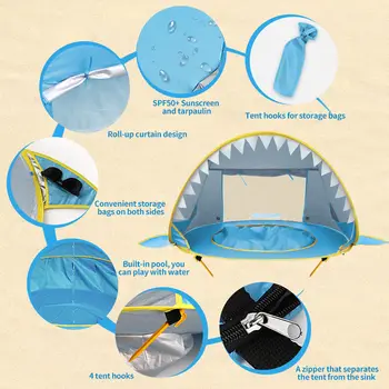 嬰兒沙灘帳篷,防紫外線遮陽棚,帶泳池,嬰兒兒童沙灘帳篷,便攜式彈出式遮陽棚,帶泳池,防紫外線遮陽棚 10 最佳銷售 兒童帳篷 - №7