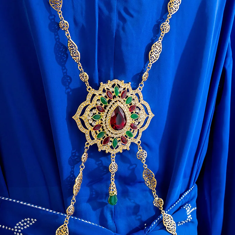 Accessories Gold Plated Moroccan Bride Wedding Body Shoulder Chain Water Drop Crystal Back image 6