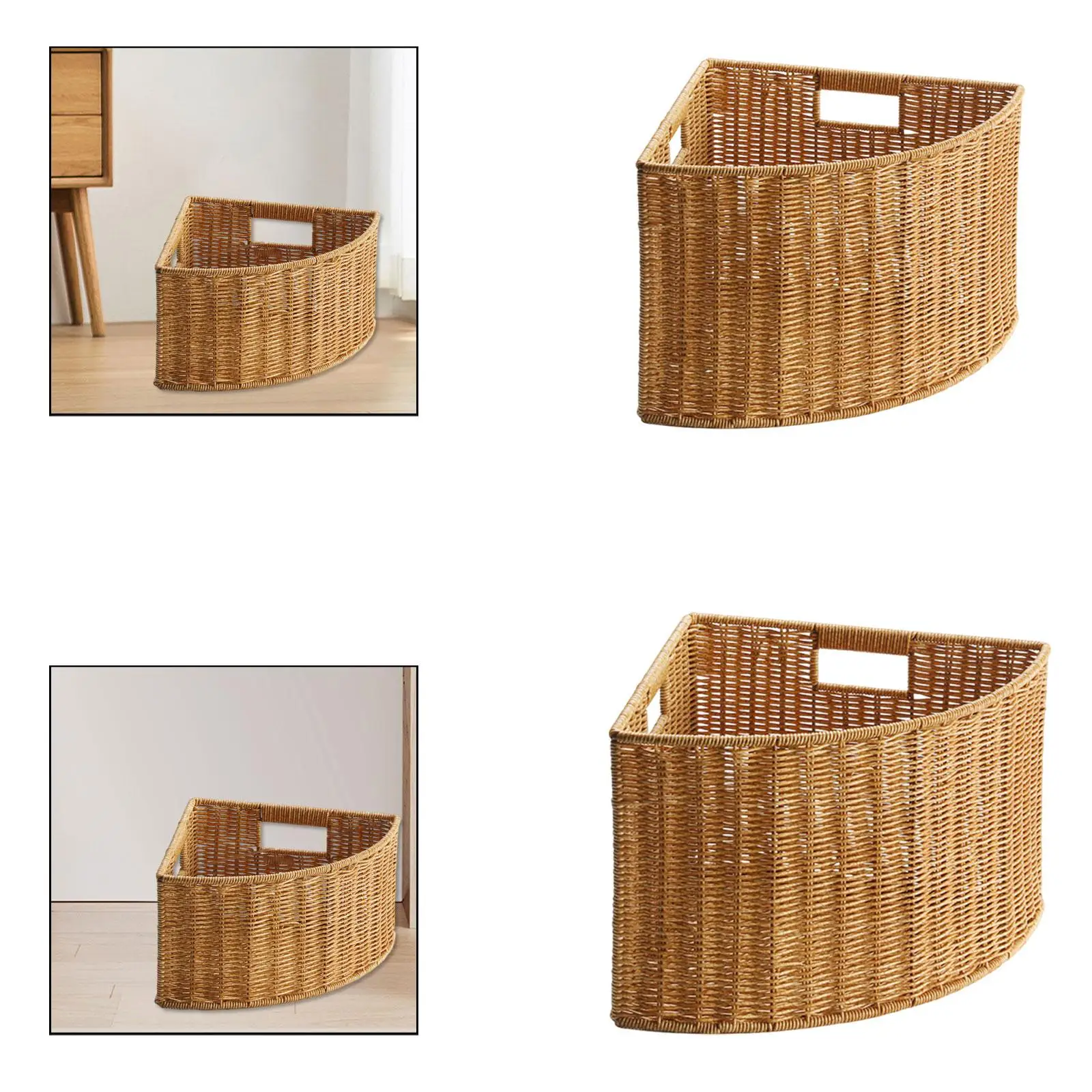 

Плетеная корзина-органайзер из полипропилена в форме веера, угловой ящик для хранения, переносная корзина для белья с ручкой для дома и гостиной