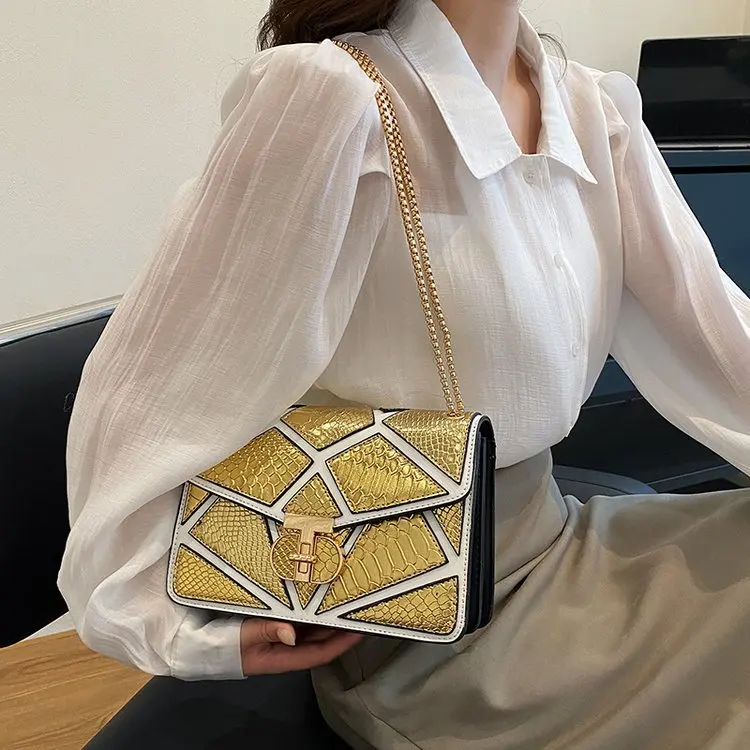 

Flap-Over Square Bag, Dual Compartment Design, Chain Shoulder Strap, Vintage-Inspired Crossbody, Structured Silhouette, New 2026
