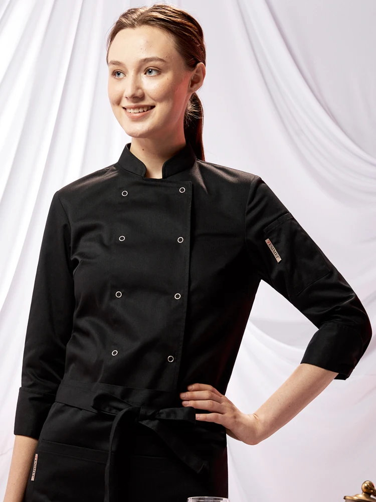 Stilvolles Damen-Kochjacken-Set für Esszimmer, Restaurant, Hotel, kurzärmelige Hotel-Kochuniform zum Backen