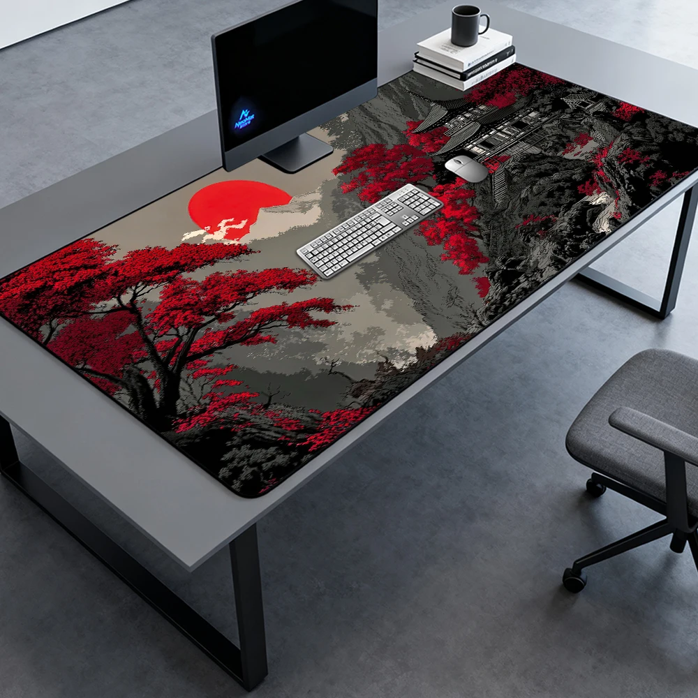 Japanese Mouse Pad Office Gaming Desk Mat Red 120x60 Landscape Mountain Mousepad Maple Giant Accessories Full Desk Mousepads