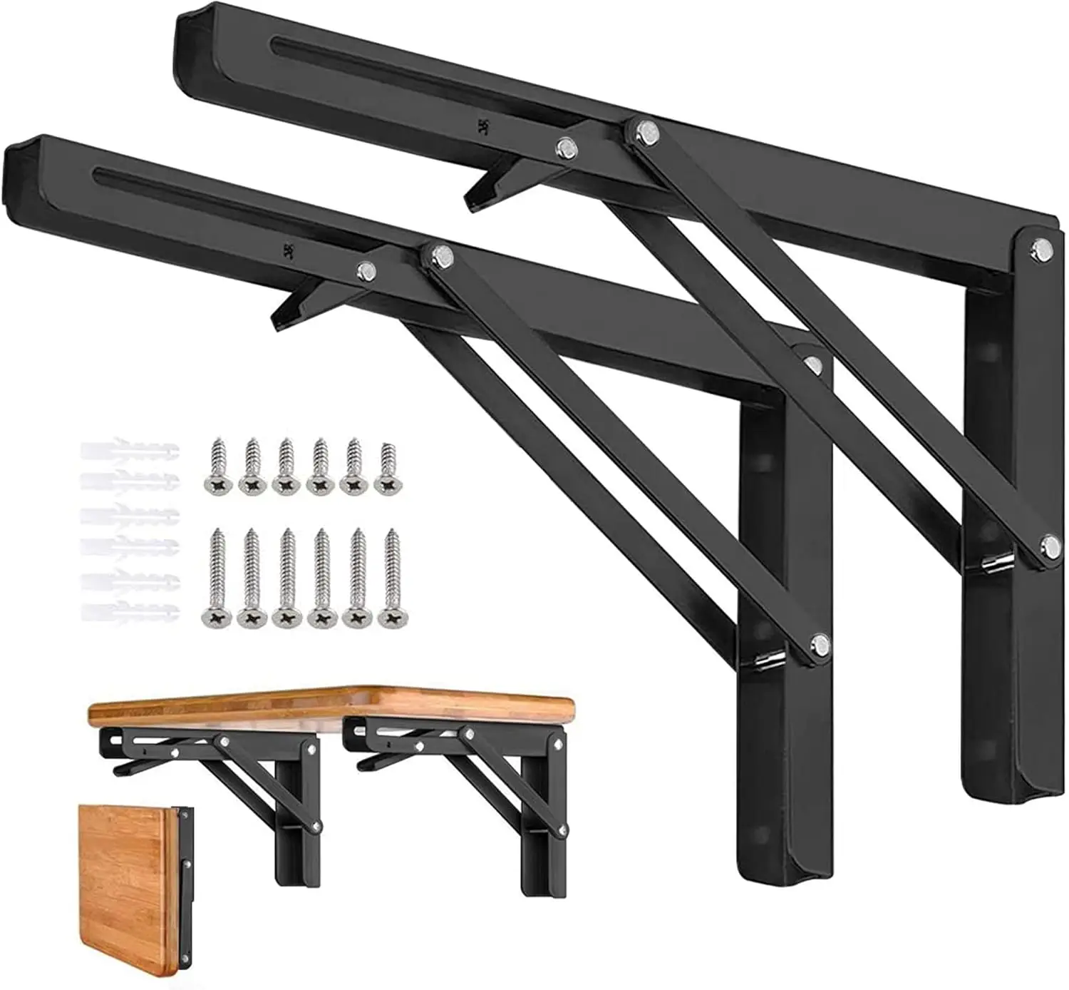 

16 Inch Heavy Duty Stainless Steel Folding Shelf Brackets, 2 Pcs Collapsible Triangle Bracket for DIY Wall Mounted Table Hinge