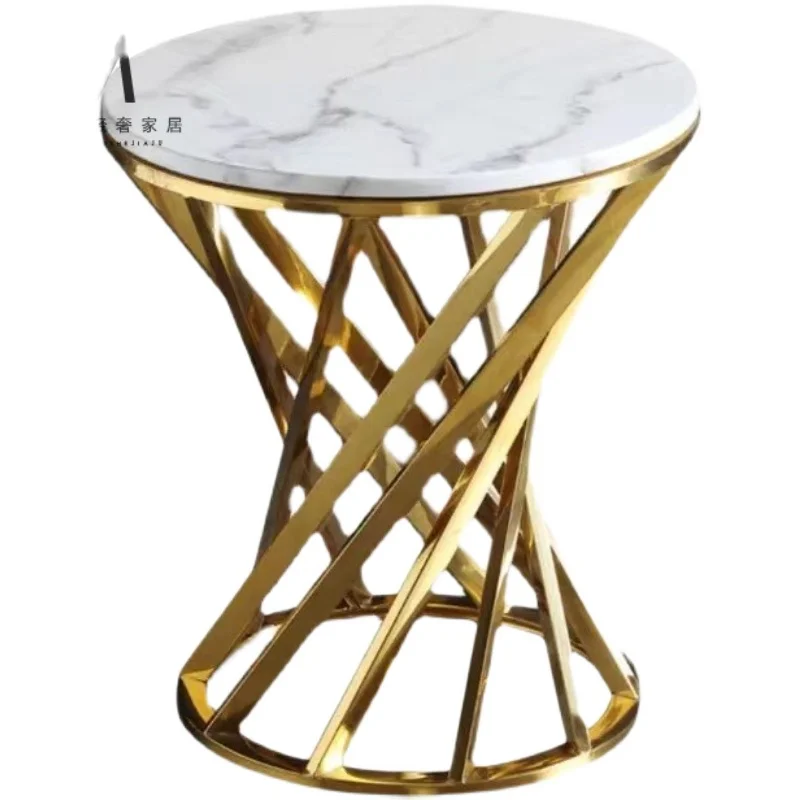 

Nordic modern small apartment round table light luxury stainless steel marble bedside bedroom bedside table