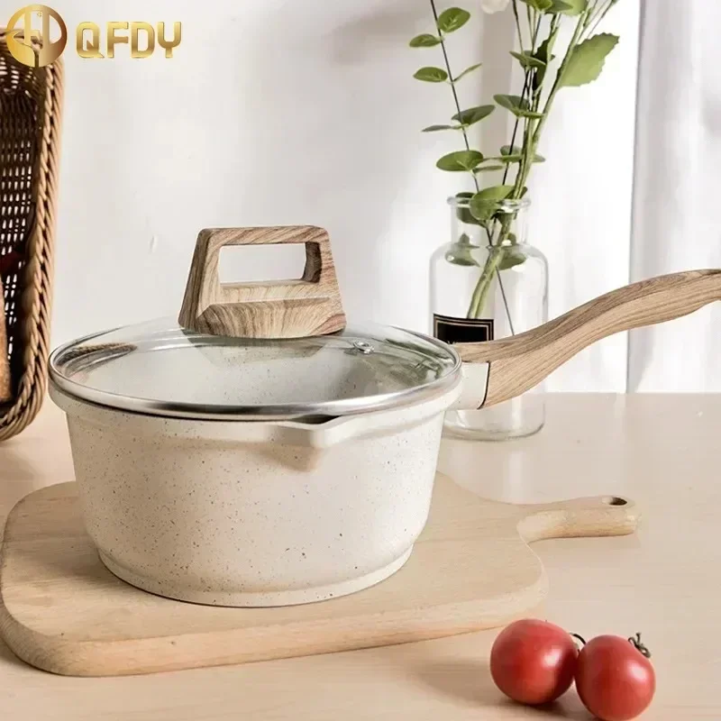 

Milk Pan With Wooden Handle Pot Non-Stick Frying Pan Maifan Stone Kitchen Soup Pot Cookware Set Cooking Utensils For Kitchen