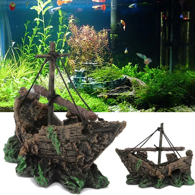 Aquarium Ornament Pirate Sunk Ship Shipwreck Boat Fish Tank Waterscape Cave Decoration Resin Ship Ornament