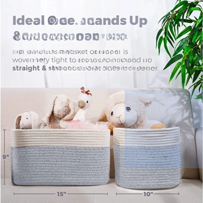 Collapsible Cotton Rope Basket with Handles Soft Round Storage Baskets for Baby Toy Organization and Laundry Use