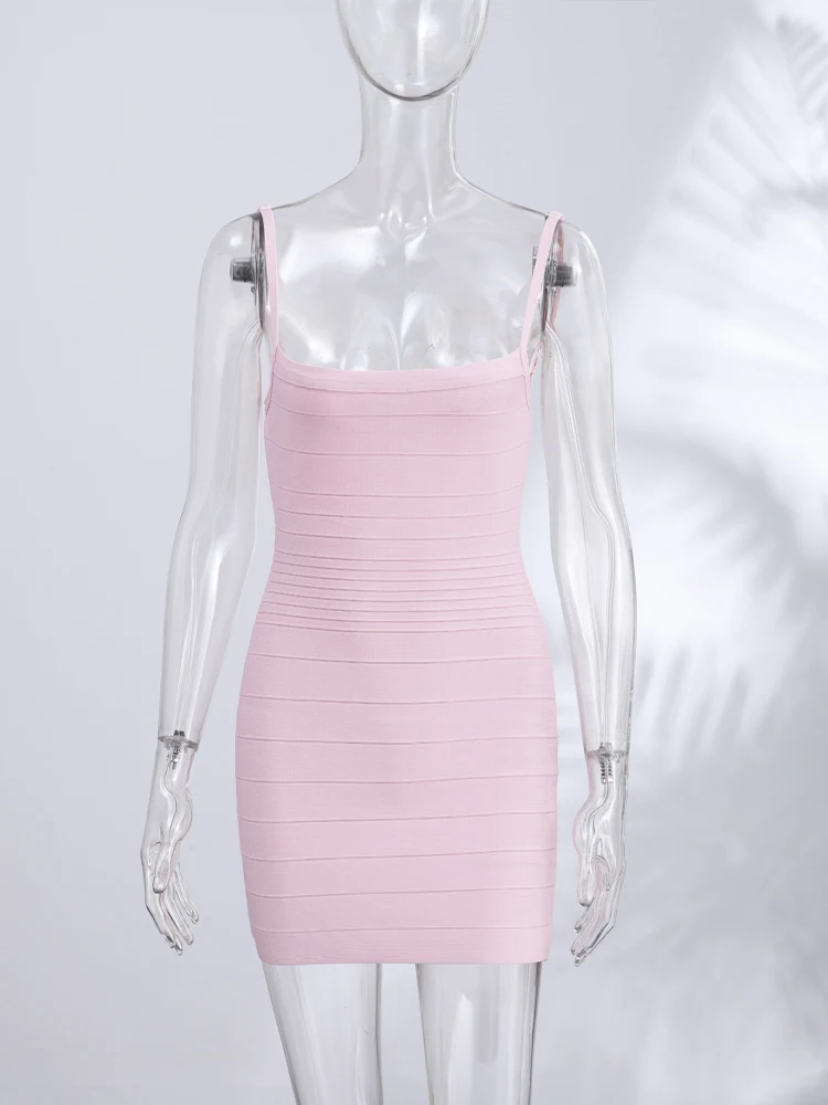 Spaghetti-Träger Bandage Bodycon Kleid Damen Sexy Quadratischer Ausschnitt Ärmellos Rückenfrei Etuikleid Cocktail Abendkleider Neue Damenroben – Detail 5