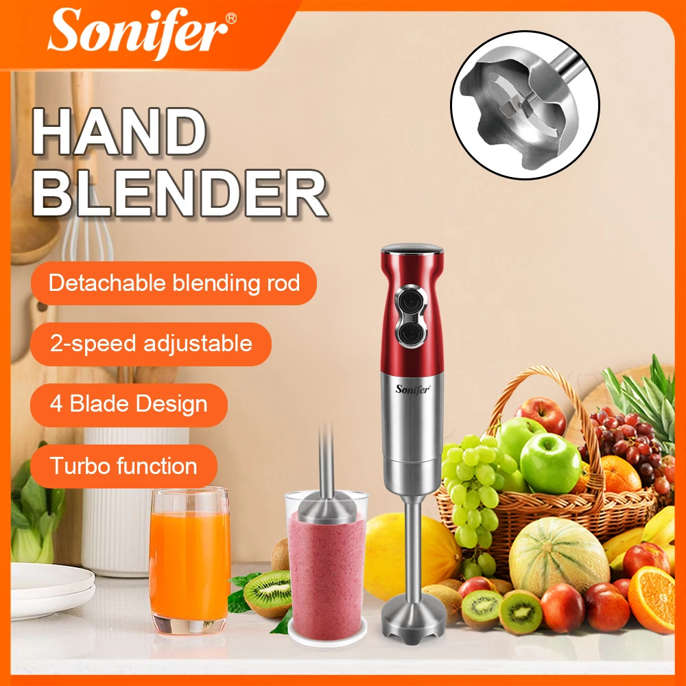 Hand Blender SF-8054S 1100W Immersion Blender with 4 Blade Stainless Steel Turbo Function 800mL Jar for Home Kitchen