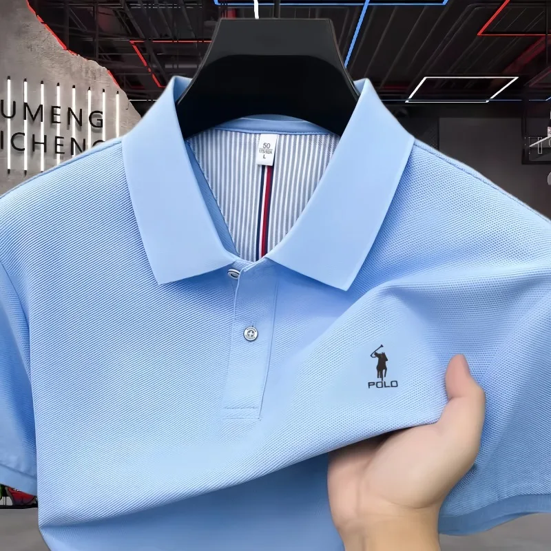 Men's Summer Pure Cotton Polo Shirt Short Sleeve Pony Embroidered Casual Golf Premium Quality Tops