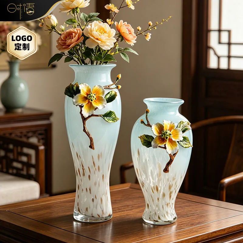 YFY enamel colored glass vase ornament, living room entrance decoration, American dried flower arrangement, home luxury