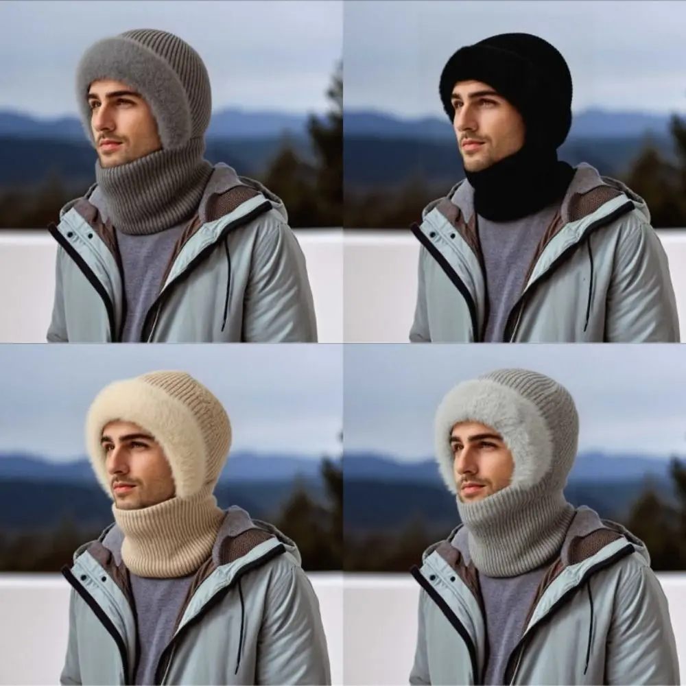 

Comfortable Full Cover Style Men Balaclava Hat Windproof Keep Warm Winter Warm Hat Thicken Solid Color Knit Beanie Hat Outdoor