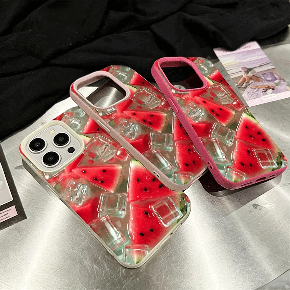 Wassermelonen-Eiswürfel Handyhülle für iPhone 17 16 15 14 13 12 Pro Max 16 15 14 Plus 17 16 15 14 13 Pro 17Air Silikon Matte Hülle – Detail 3