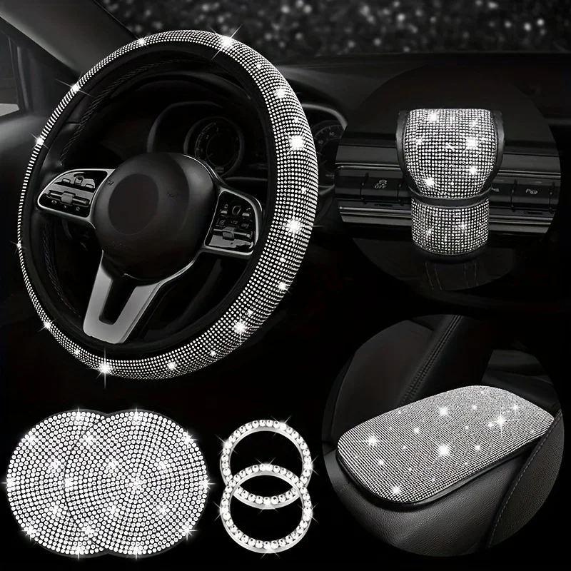 7-piece Bling Automotive Parts Kit steering wheel cover  car accessories  cute wheel Diamond steering wheel cover