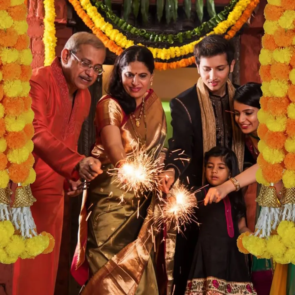 خيوط طويلة القطيفة الاصطناعية جارلاند 1.5 متر ديكور هندي نبات صناعي Pooja Diwali Fiesta Pooja أكاليل زهرة القطيفة الزفاف