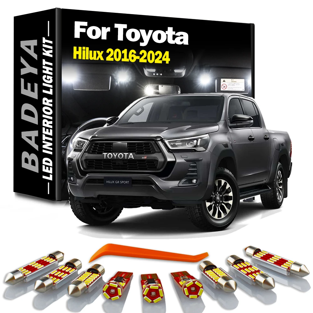 BADEYA 8Pcs LED Interior Dome Map Indoor Light Kit For Toyota Hilux 2016 2017 2018 2019 2020 2021 2022 2023 2024 Car Accessories