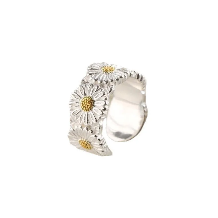 Women's 925 Sterling Silver Small Daisy Opening Ring, Floral Charm