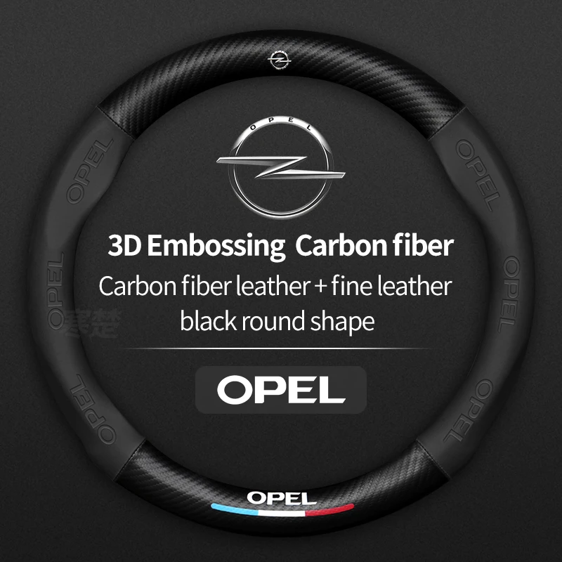 For Opel OPCline ASTRA CORSA INSIGNIA MOKKA VECTRA GTC Tigra Carbon fiber Leather Car Steering Wheel Cover Anti-Slip Accessories