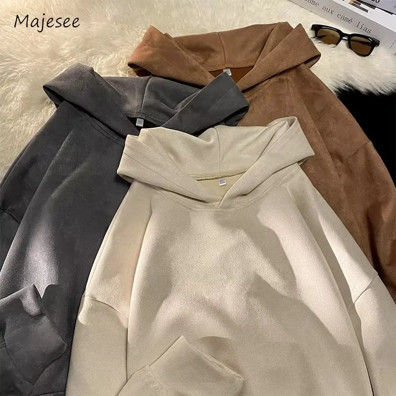 Hoodies Men Comfortable Rib Sleeve Spring Autumn Warm Front Pocket Solid American Style Male High Street Retro Simple 5 Color