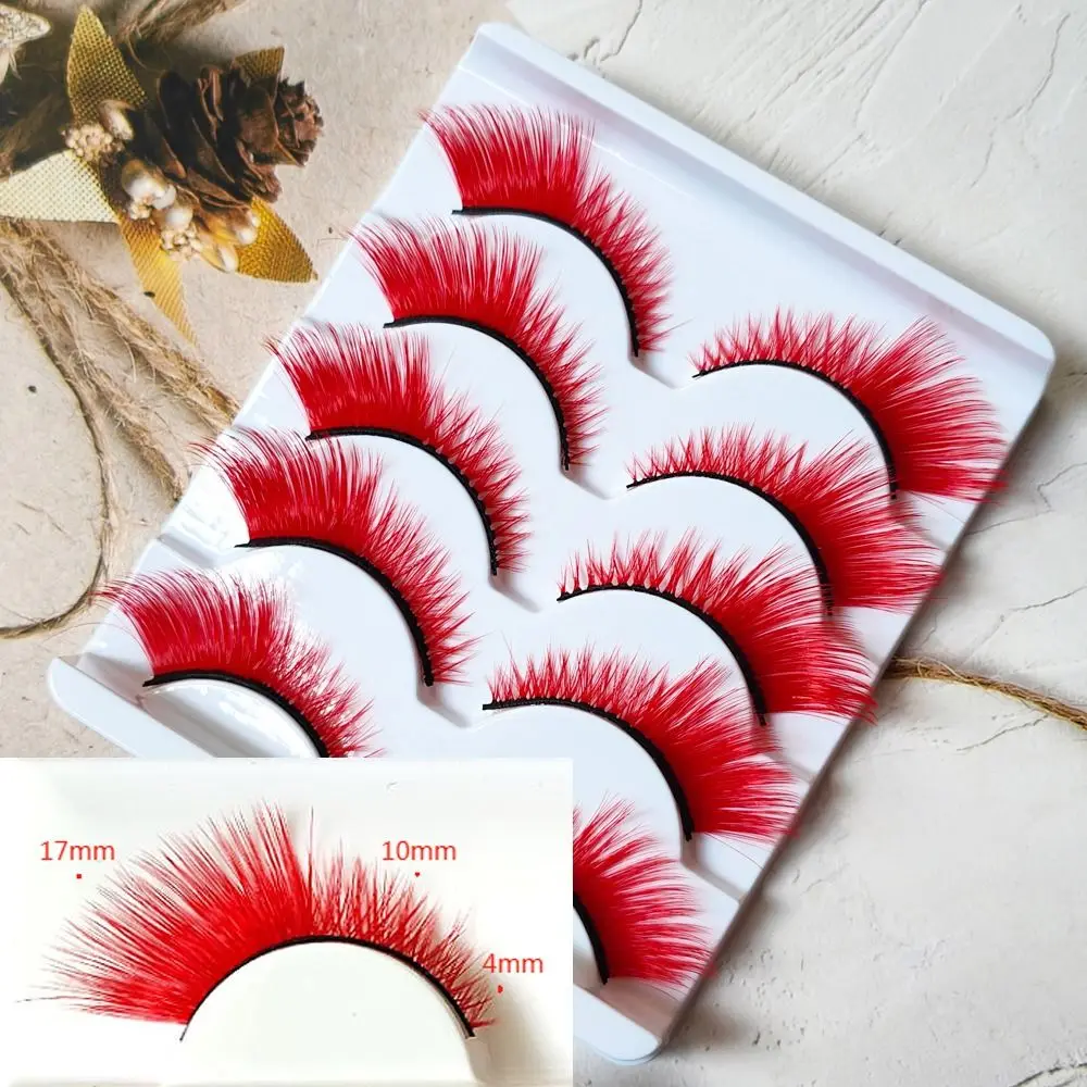 5 أزواج مظهر دراماتيكي رموش ملونة حفلة تنكرية لينة رقيق ملون الرموش الصناعية تأثيري حفلة الثعلب القط العين الرموش